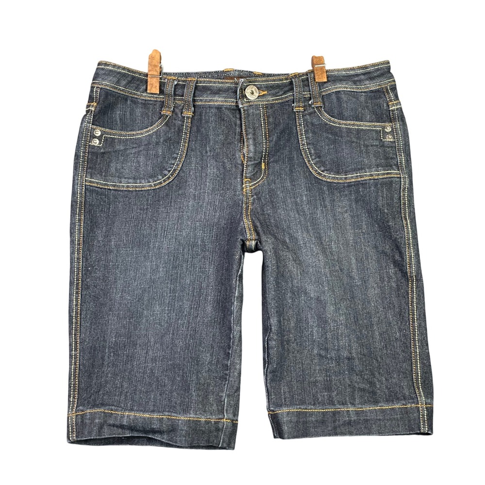 Yuva Denim Bermuda Shorts Womens 14 Dark Blue Stretch Pockets Casual Summer